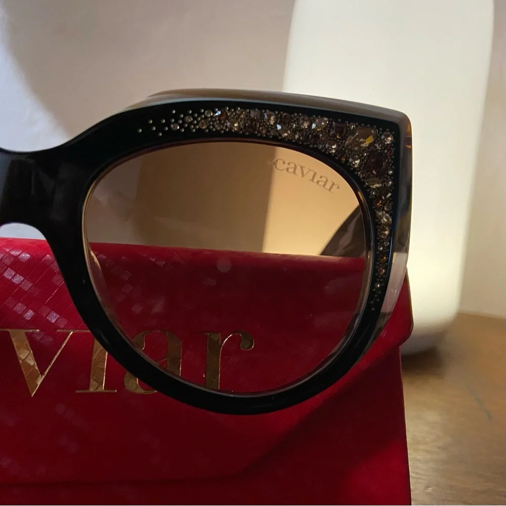Caviar Women's Black & White Crystal Cat-Eye Sunglasses